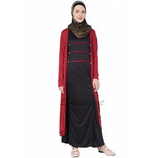 Modest A line Abaya with Red Hosiery Shrug